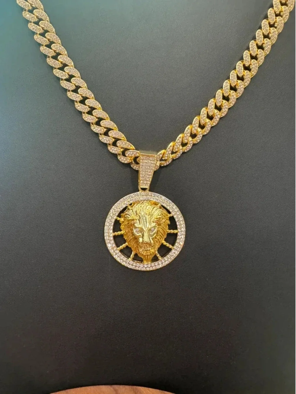 Lion Cuban chain, iced out pendant and chain 24”